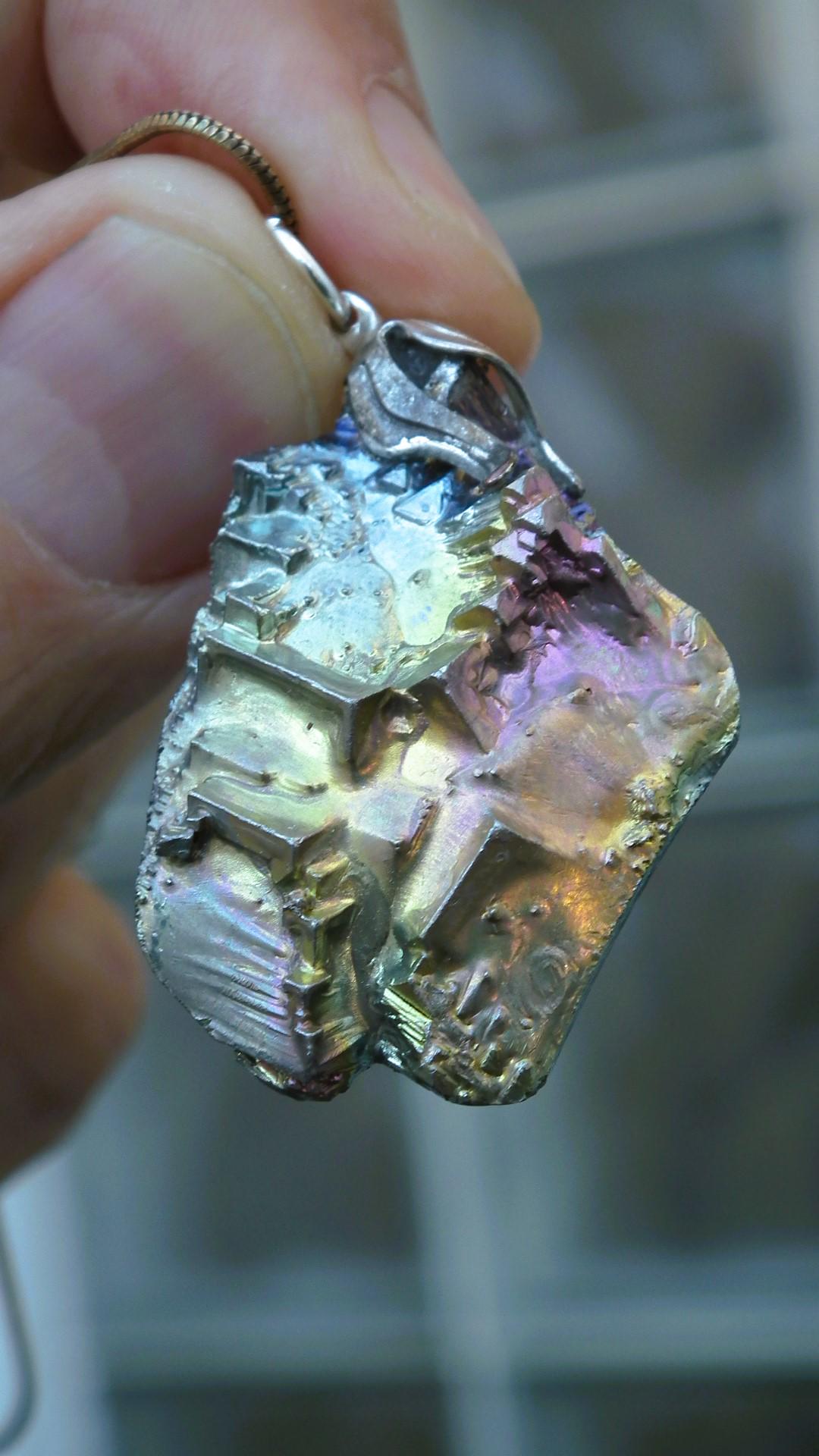 Bismuth crystal necklace with silverplated bail