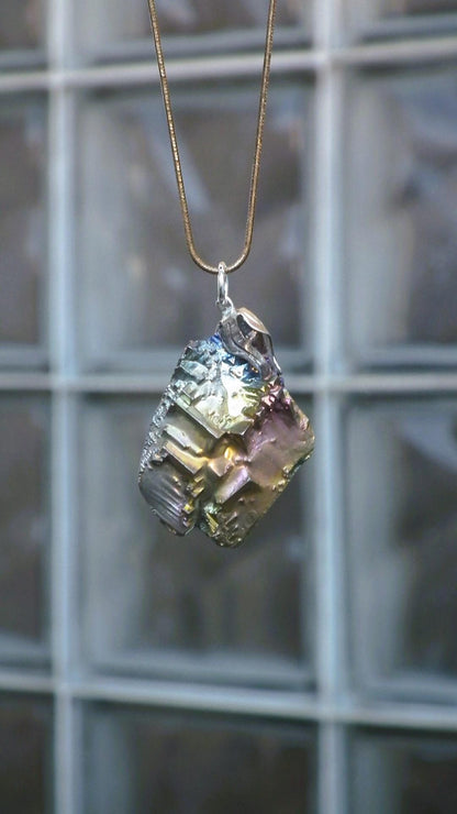 Bismuth crystal necklace with silverplated bail