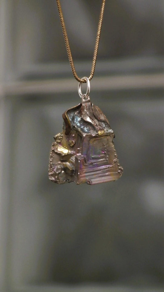 Bismuth crystal necklace with silverplated bail