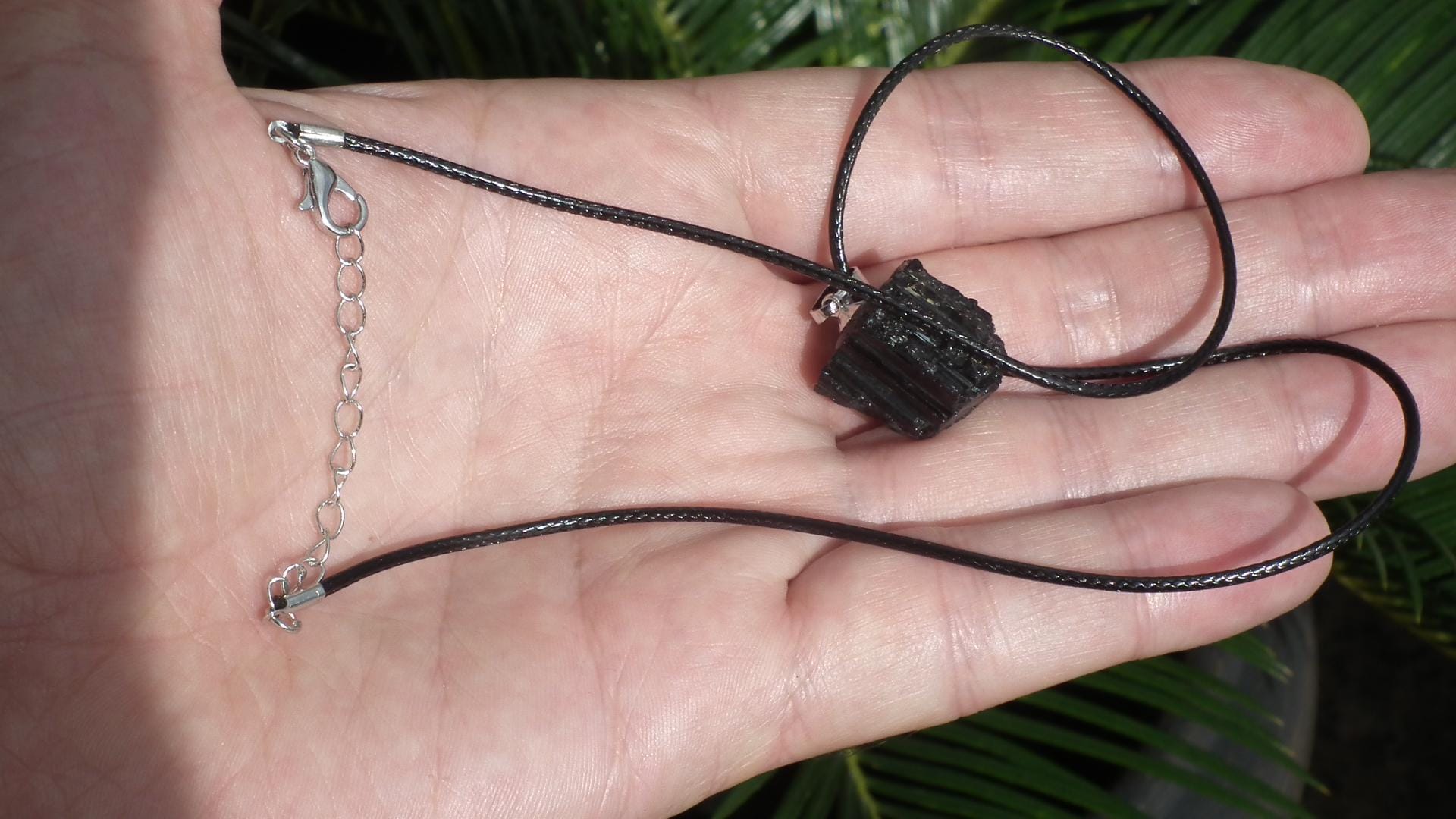 Raw black tourmaline necklace // Wax chain