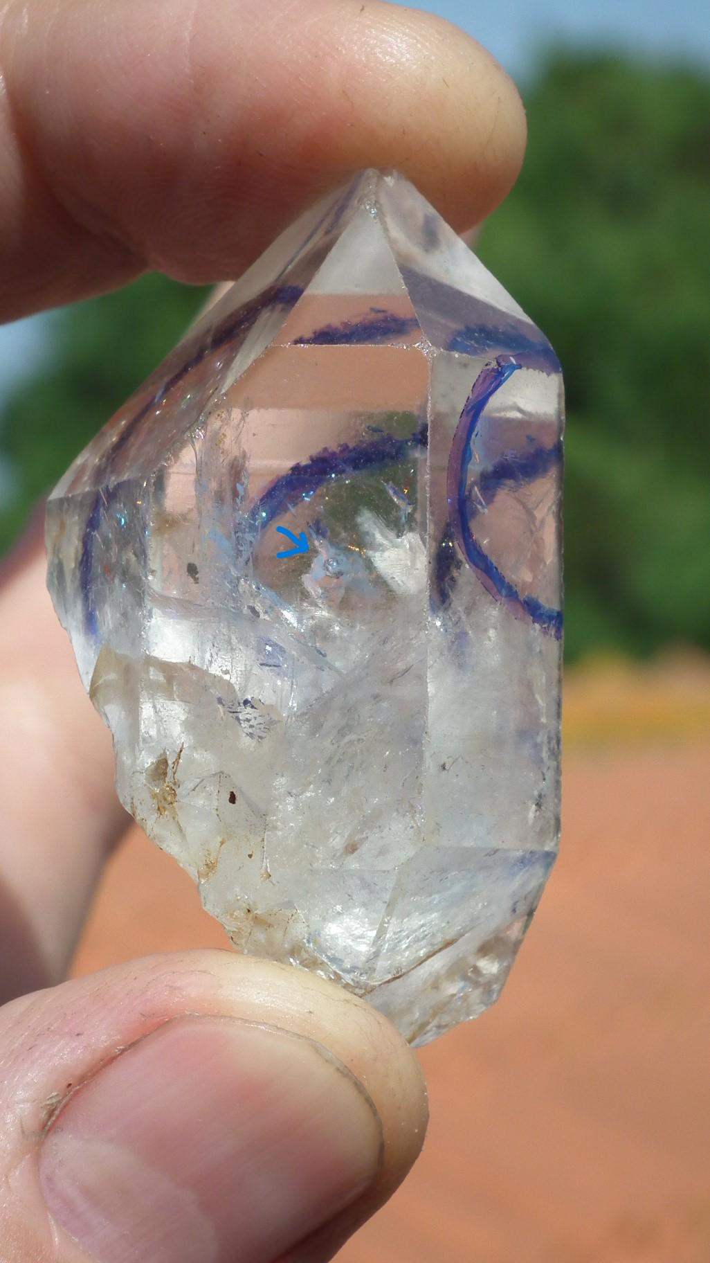 Double terminated enhydro quartz