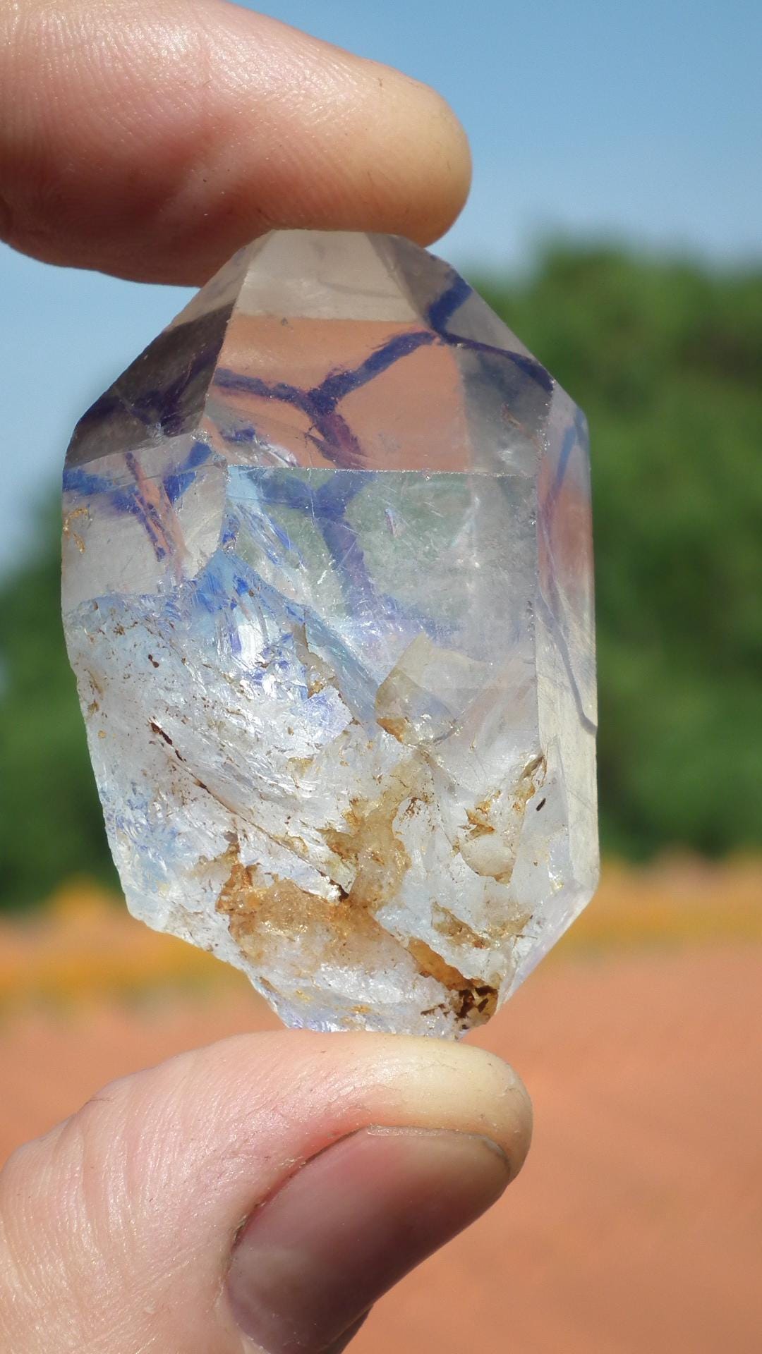 Double terminated enhydro quartz