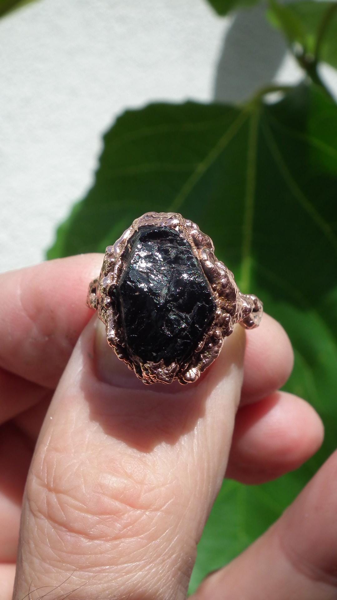 Black tourmaline ring / Electroformed copper