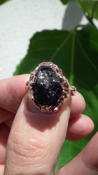 Black tourmaline ring / Electroformed copper