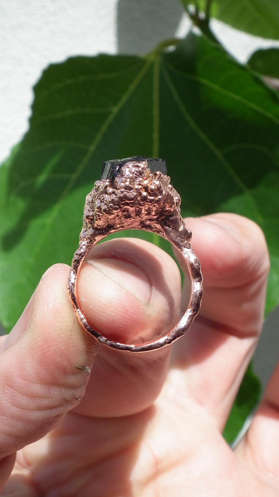 Black tourmaline ring / Electroformed copper