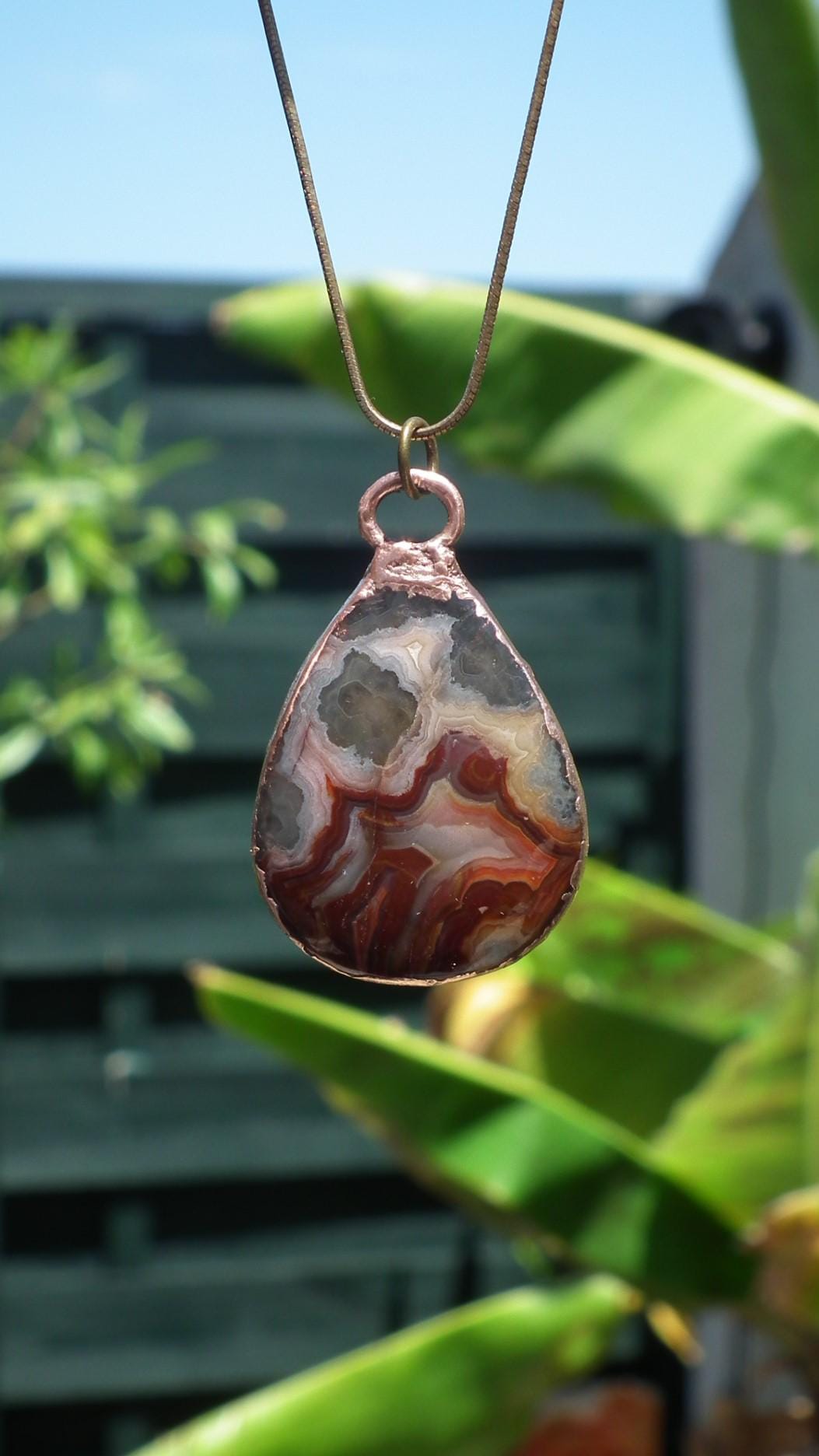 Mexican agate necklage / Crazy lace agate / Electroformed copper