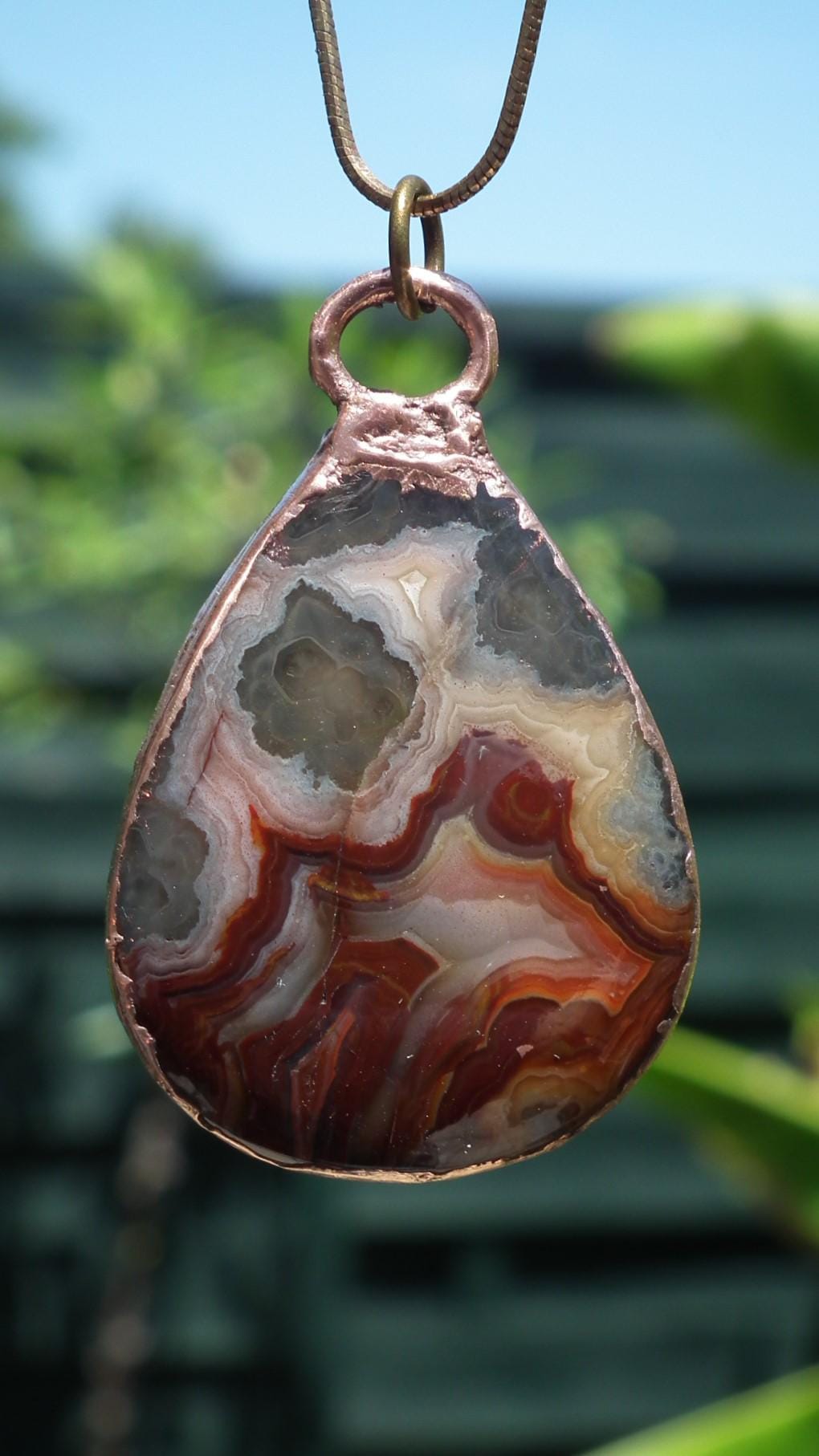 Mexican agate necklage / Crazy lace agate / Electroformed copper