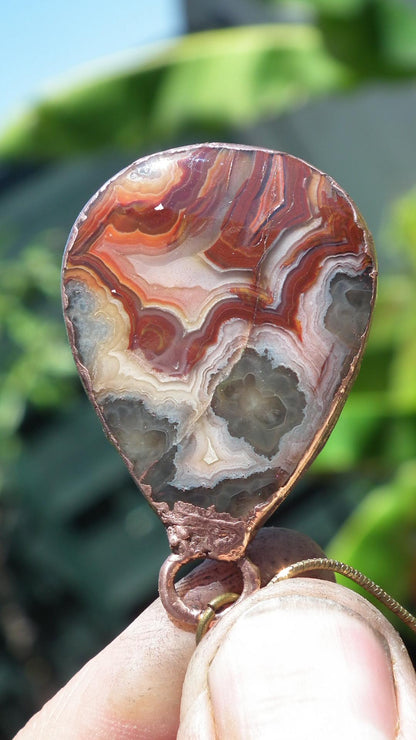 Mexican agate necklage / Crazy lace agate / Electroformed copper