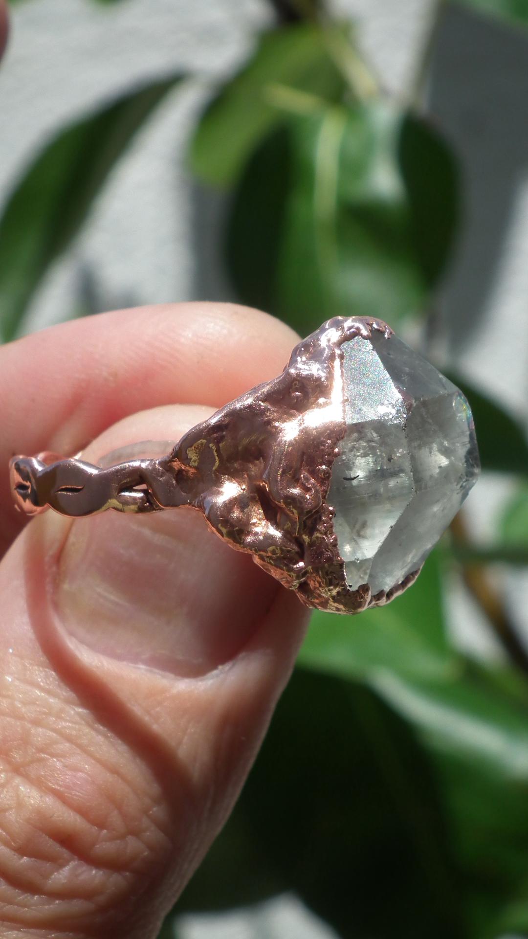 Electroformed Copper Herkimer diamond ring