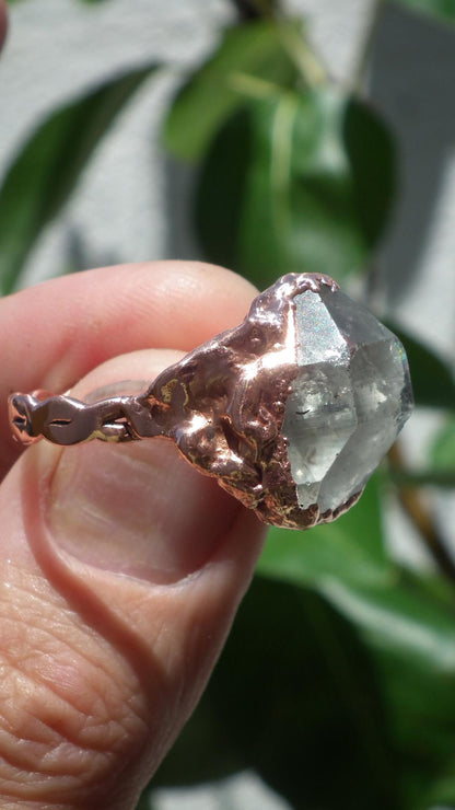 Electroformed Copper Herkimer diamond ring