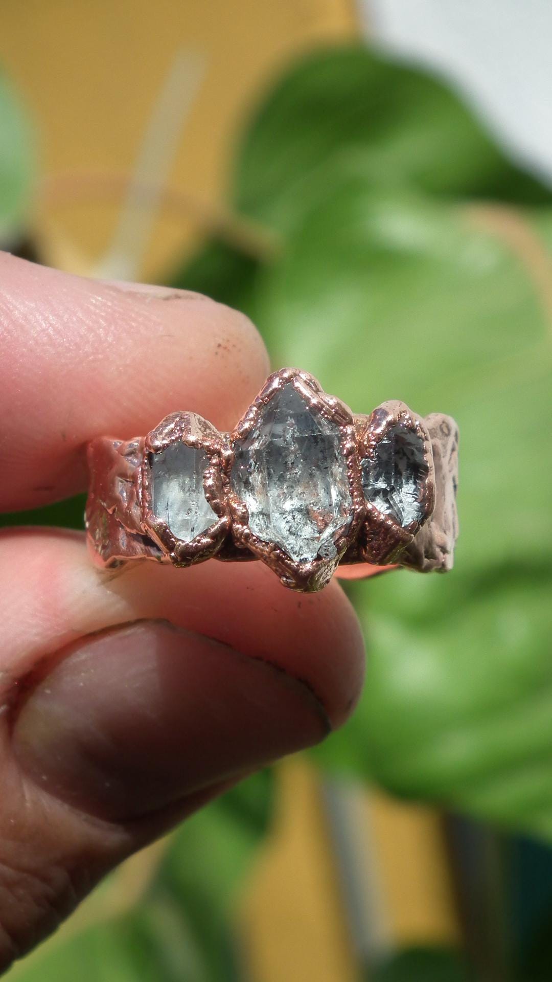 Electroformed Copper Herkimer diamond ring