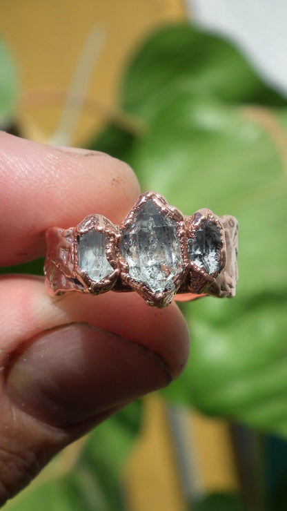 Electroformed Copper Herkimer diamond ring