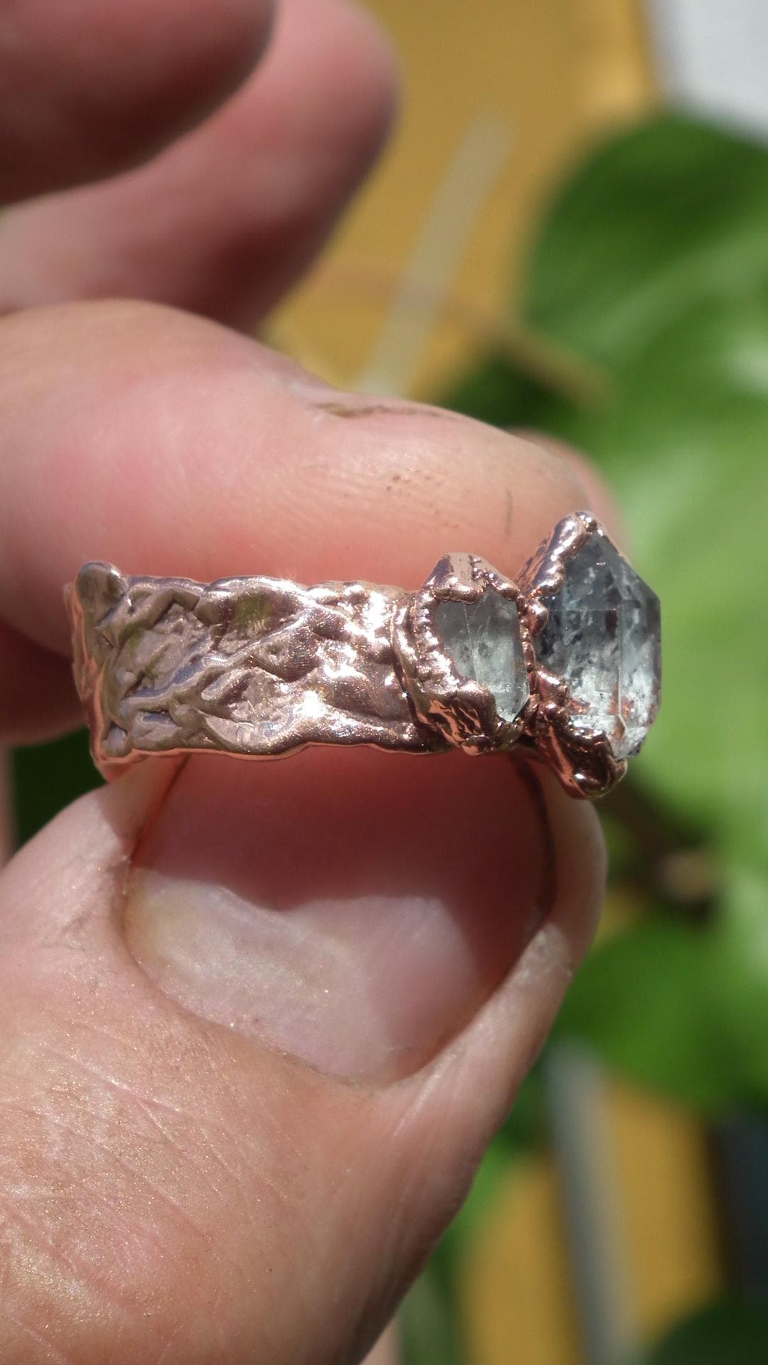 Electroformed Copper Herkimer diamond ring