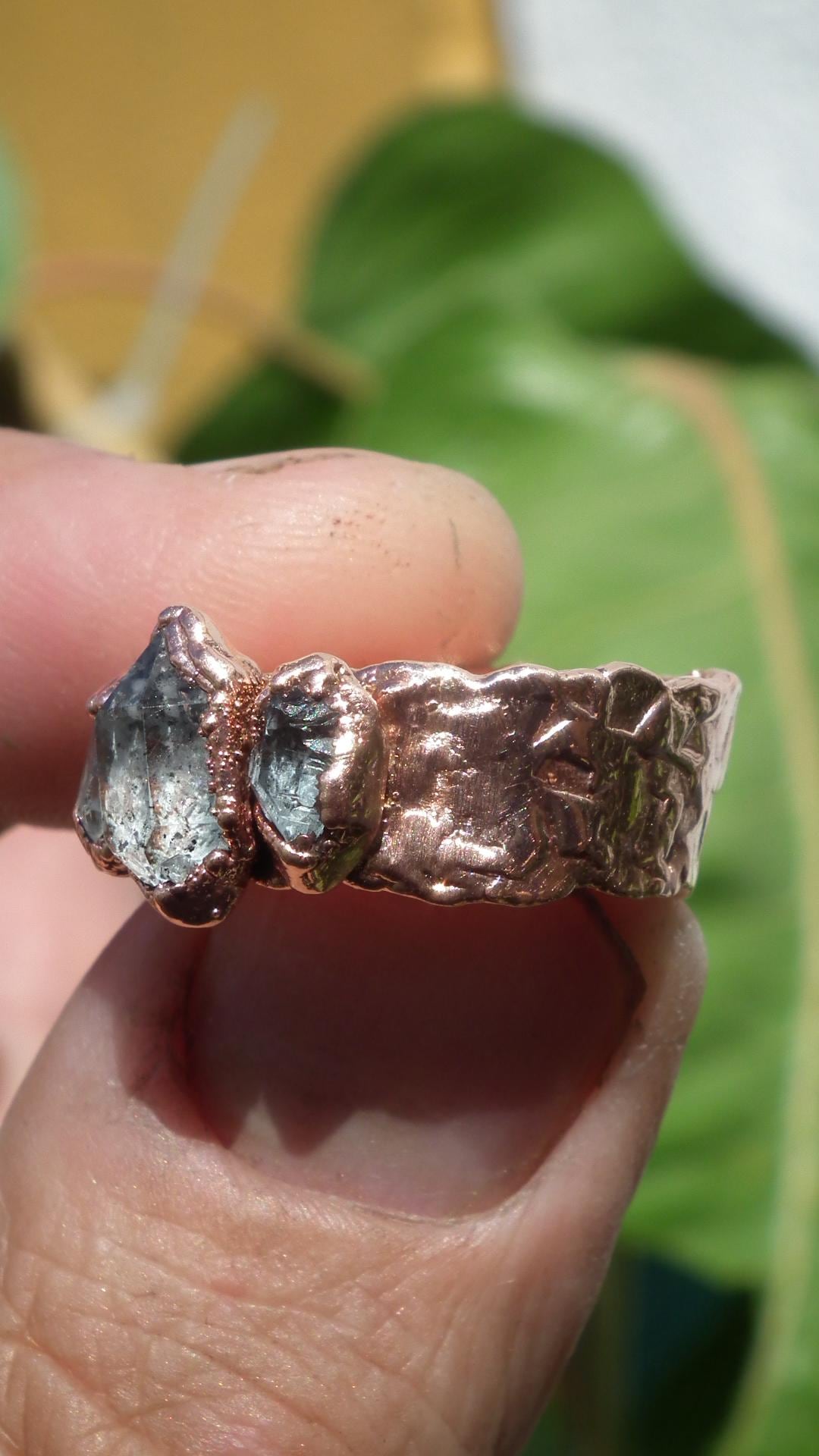 Electroformed Copper Herkimer diamond ring