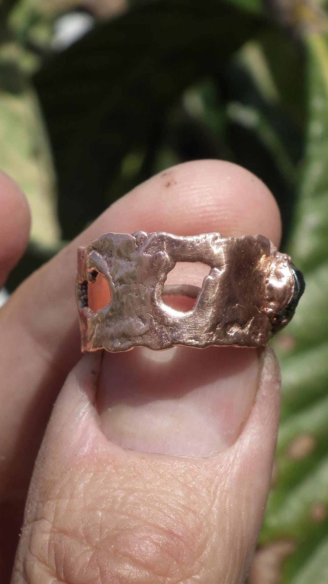 Moldavite ring / Electroformed Copper