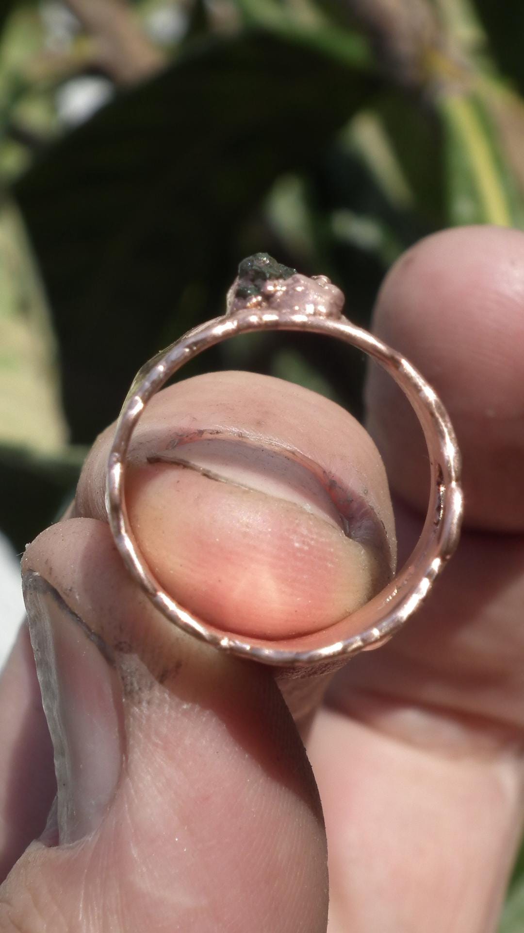 Moldavite ring / Electroformed Copper