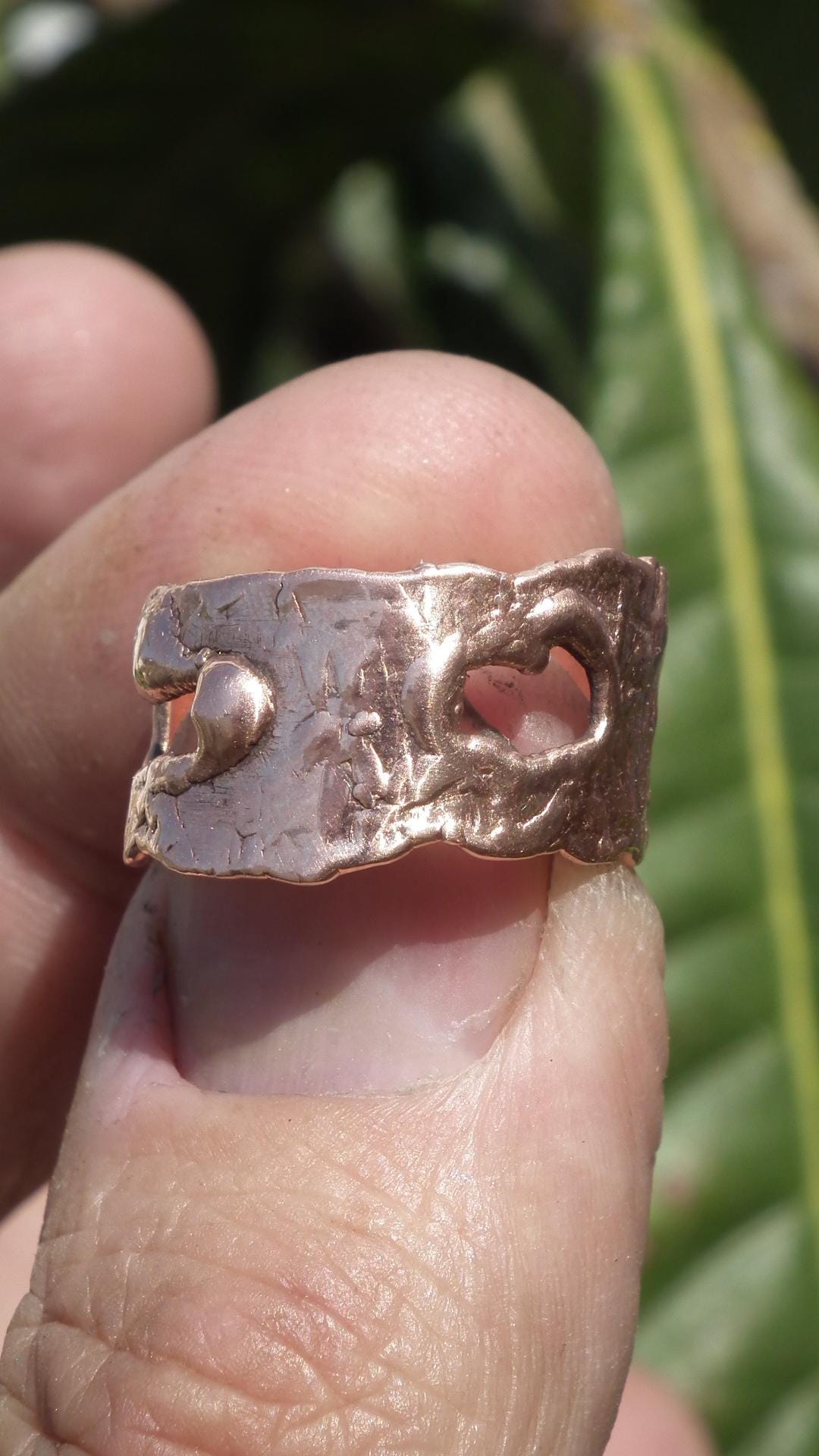 Moldavite ring / Electroformed Copper