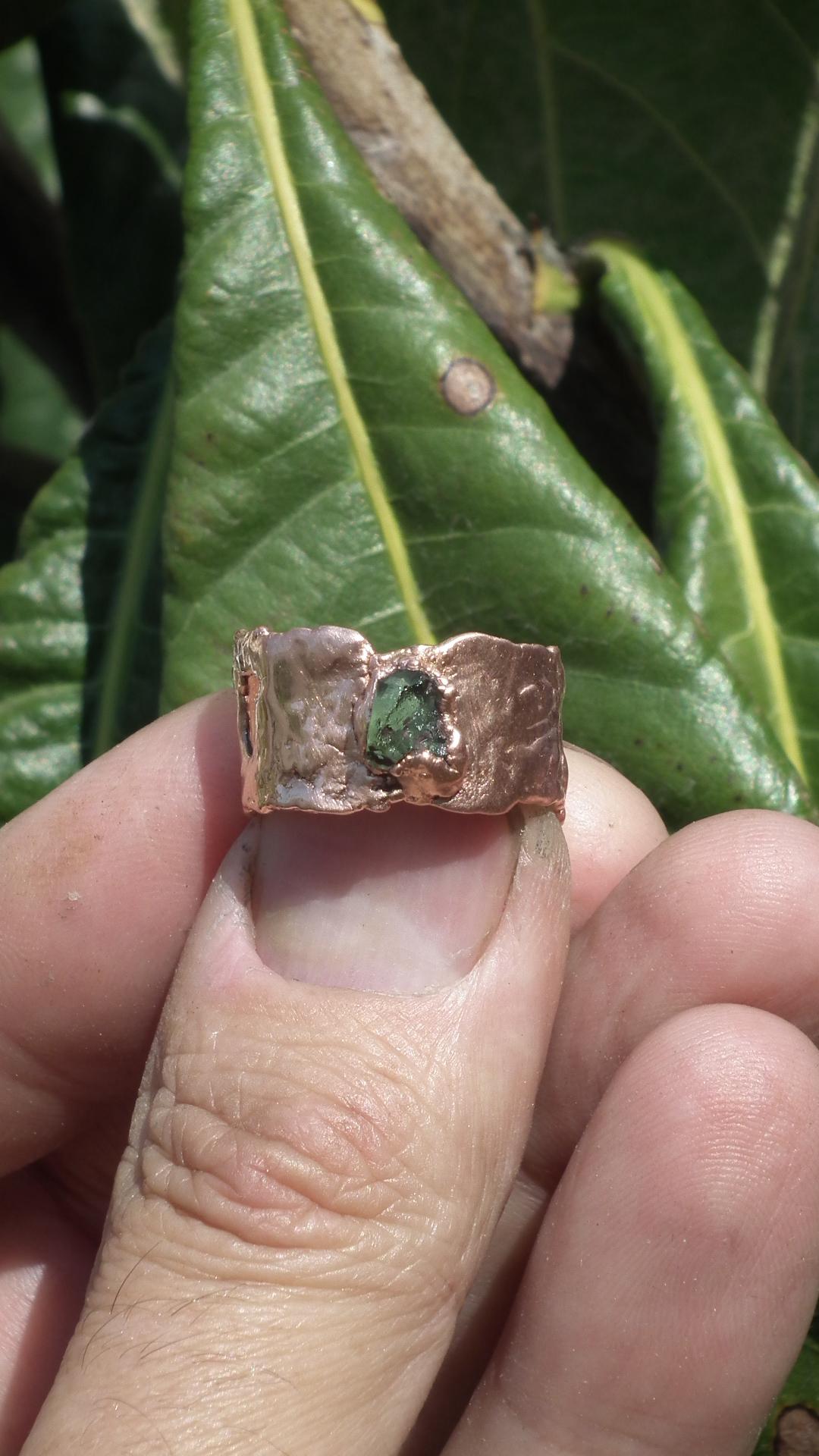 Moldavite ring / Electroformed Copper