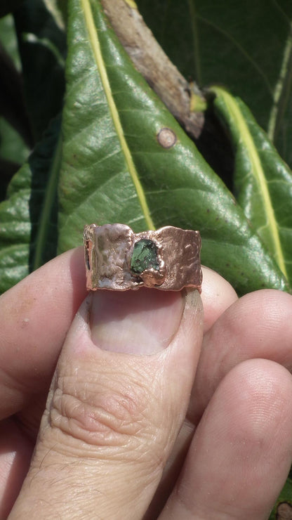 Moldavite ring / Electroformed Copper