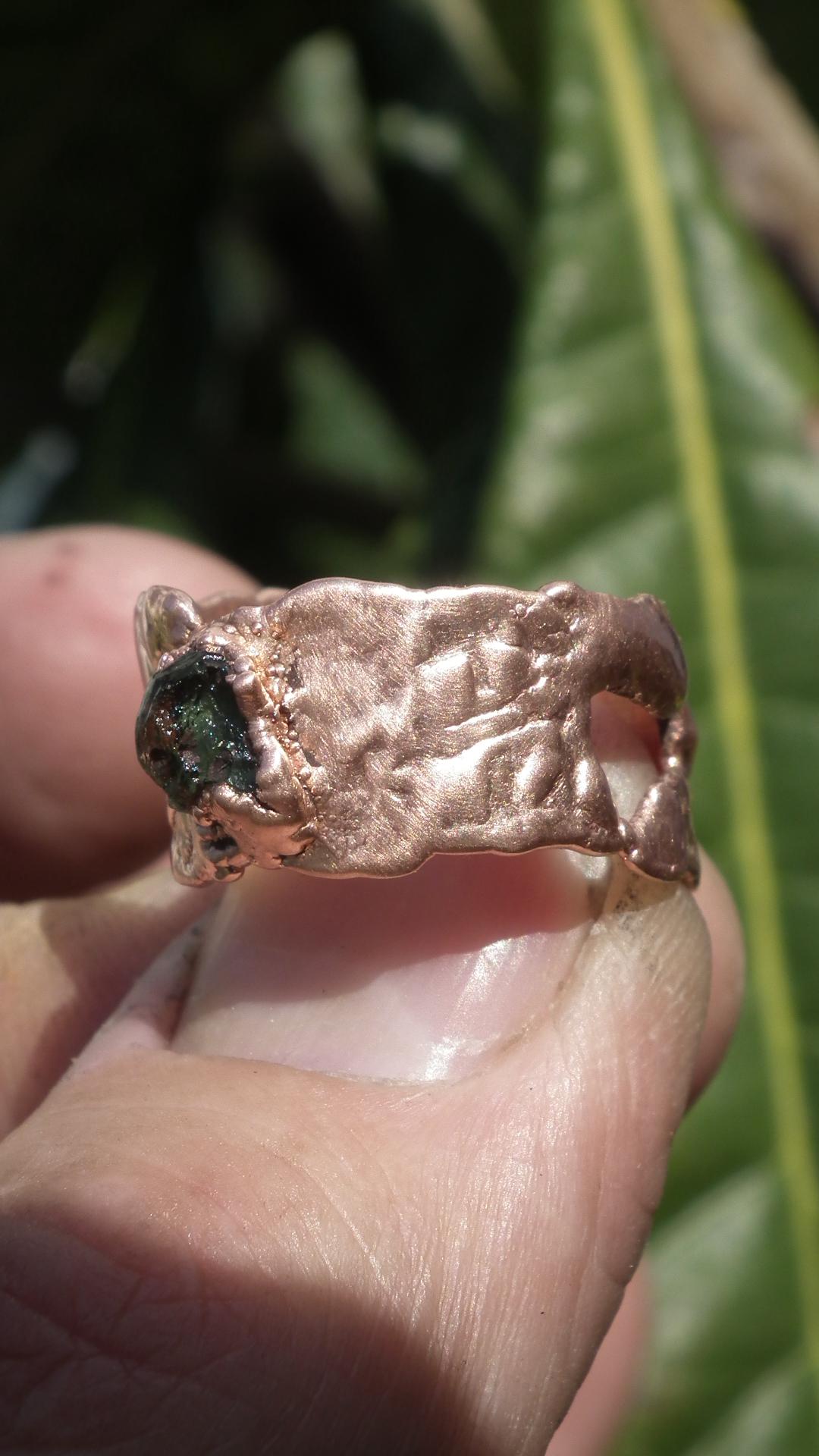 Moldavite ring / Electroformed Copper