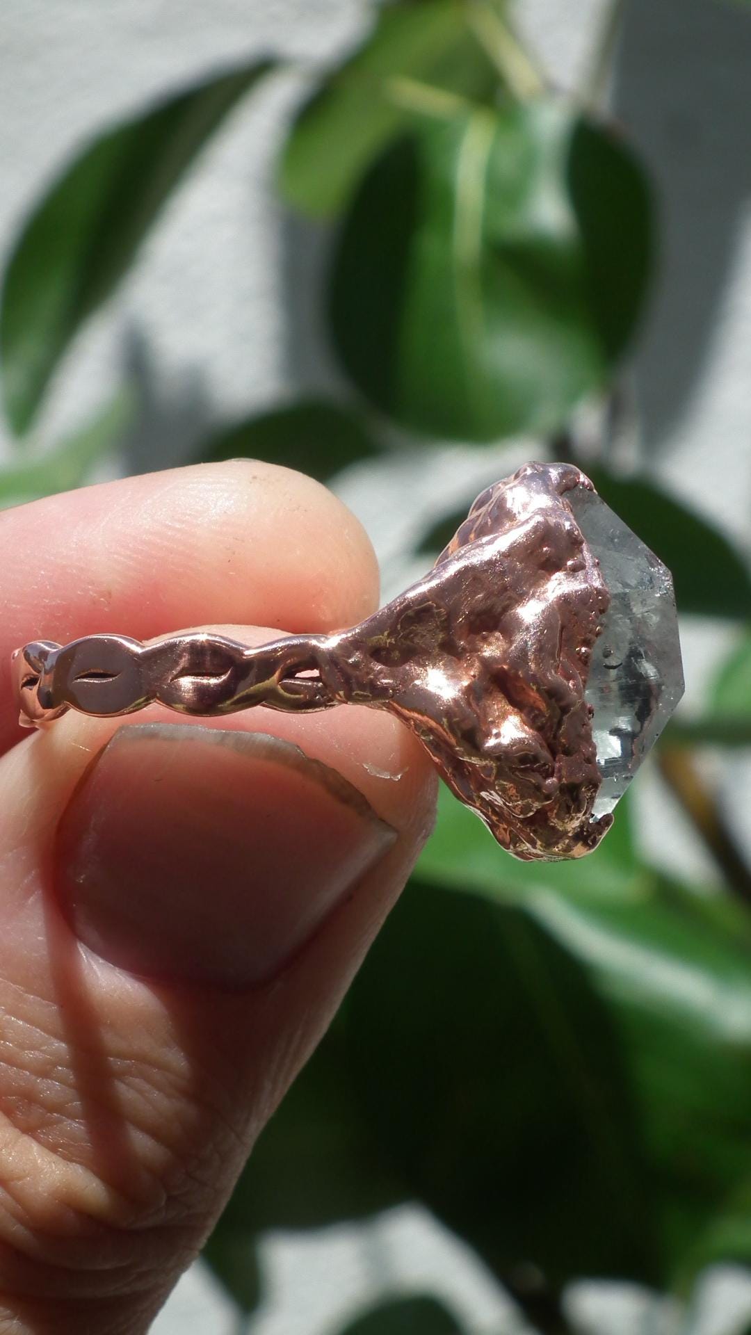 Electroformed Copper Herkimer diamond ring