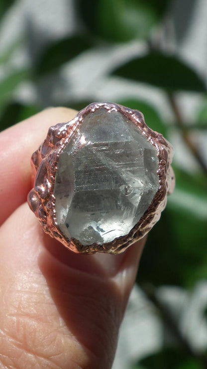 Electroformed Copper Herkimer diamond ring