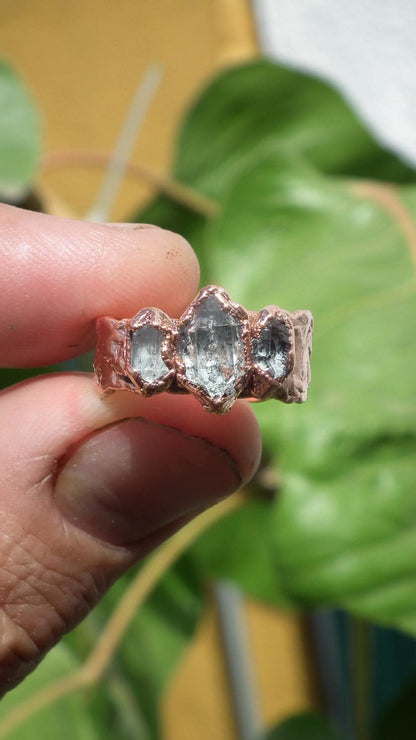 Electroformed Copper Herkimer diamond ring