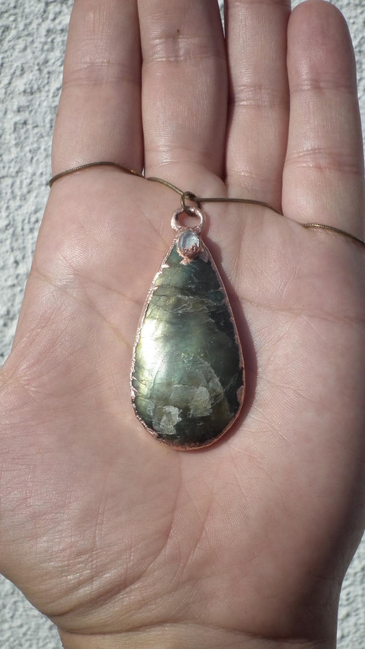 Labradorite necklace / Herkimer diamond pendant / Copper