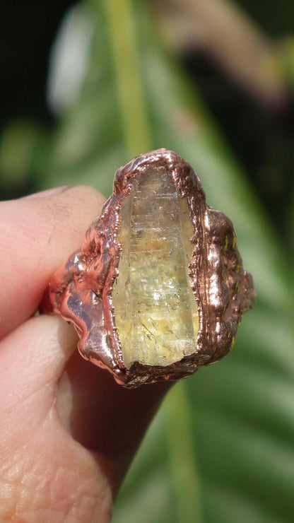 Enhydro crystal ring // Uv reactive crystal // Golden enhydro // Electroformed Copper