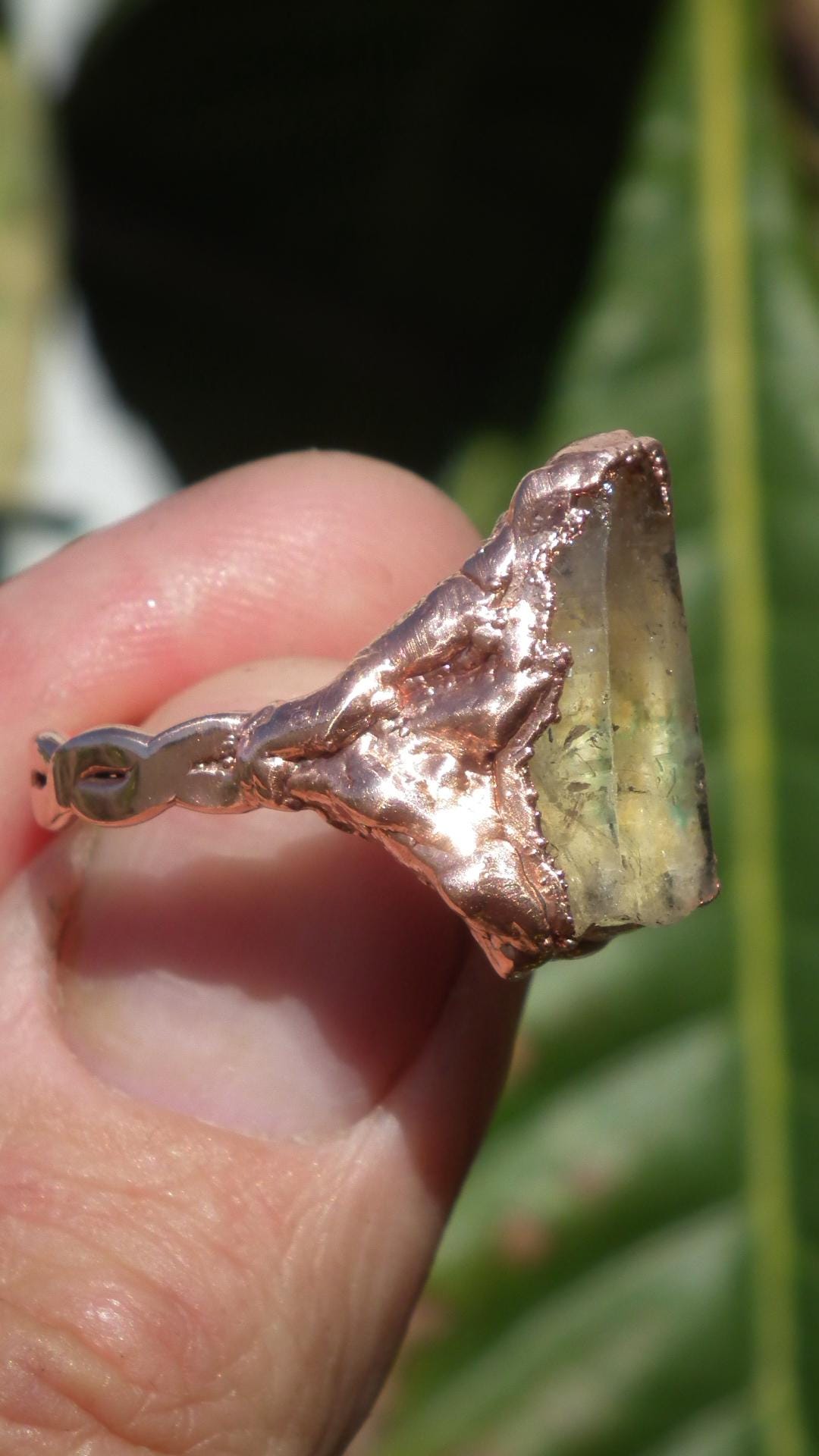 Enhydro crystal ring // Uv reactive crystal // Golden enhydro // Electroformed Copper