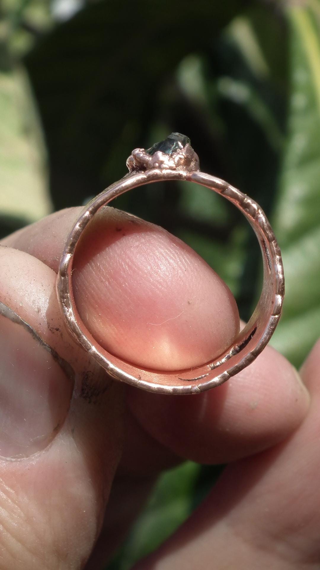 Moldavite ring / Electroformed Copper