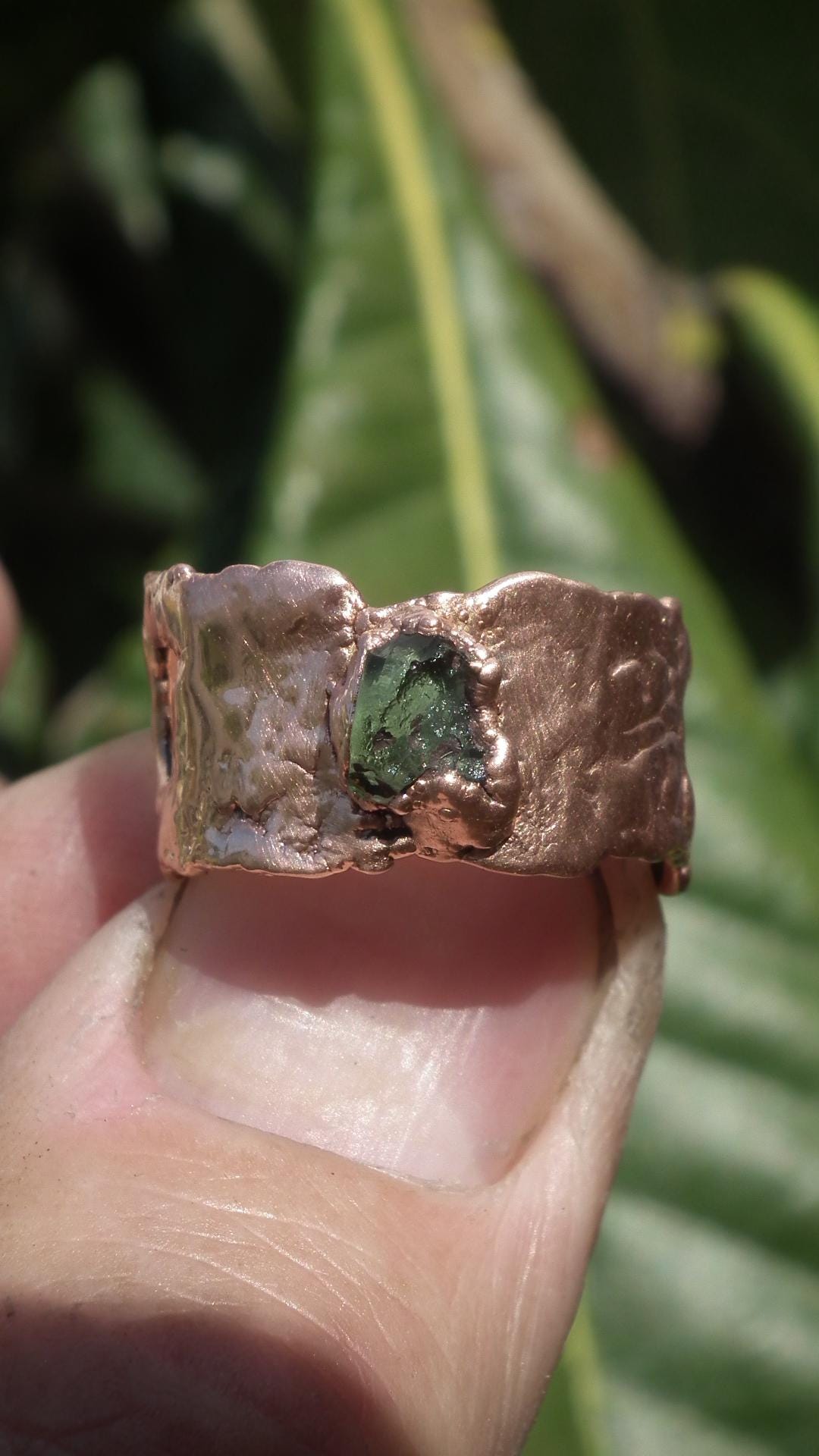 Moldavite ring / Electroformed Copper