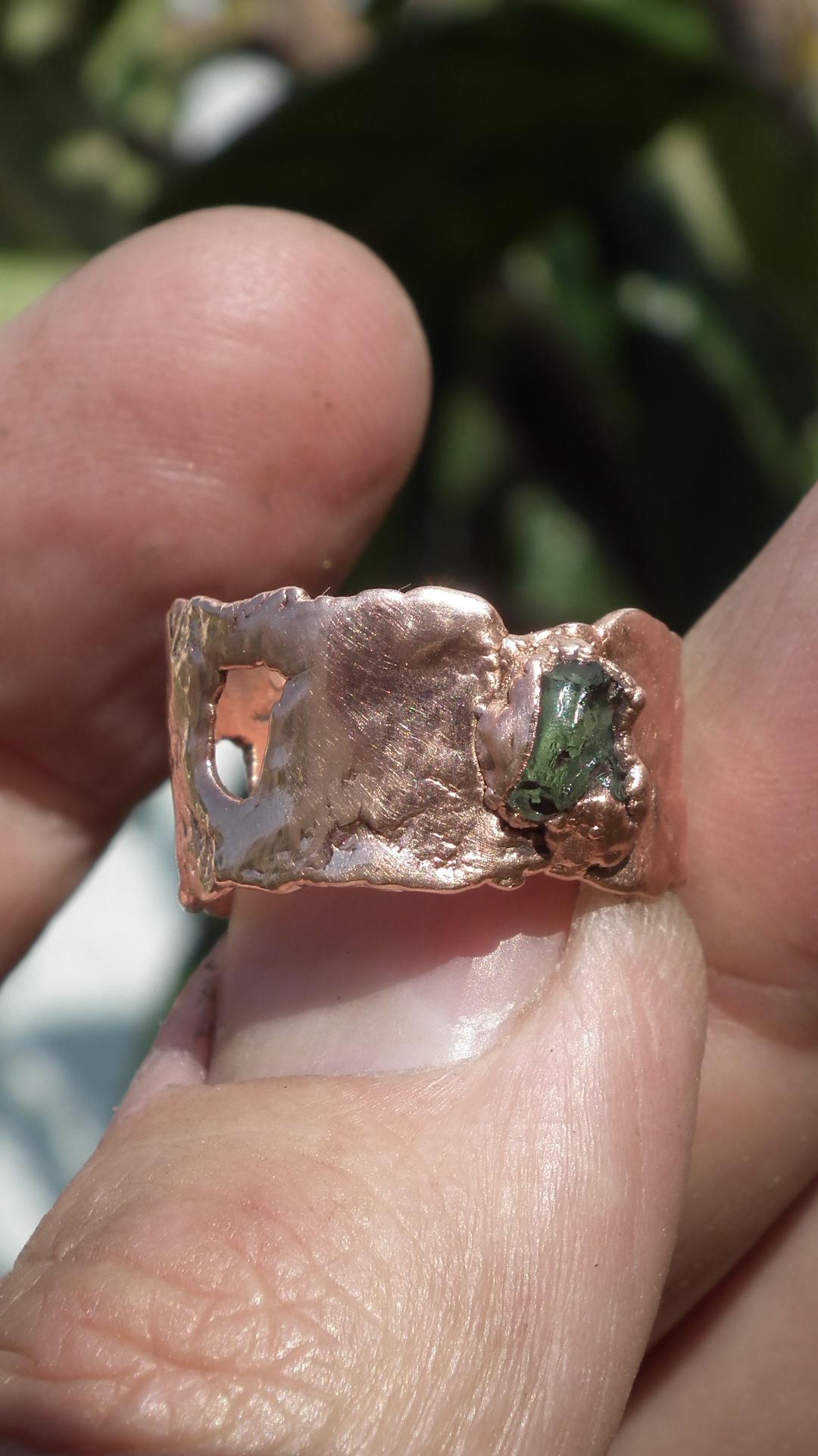 Moldavite ring / Electroformed Copper
