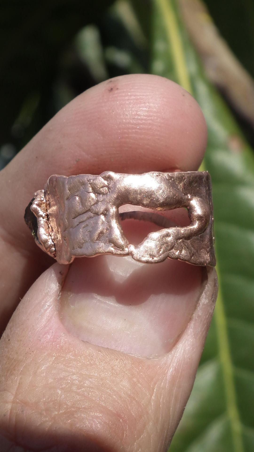 Moldavite ring / Electroformed Copper