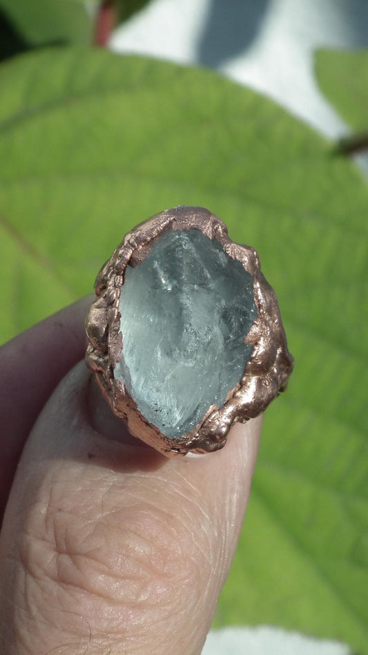 Electroformed Copper celestite ring / rough celestite