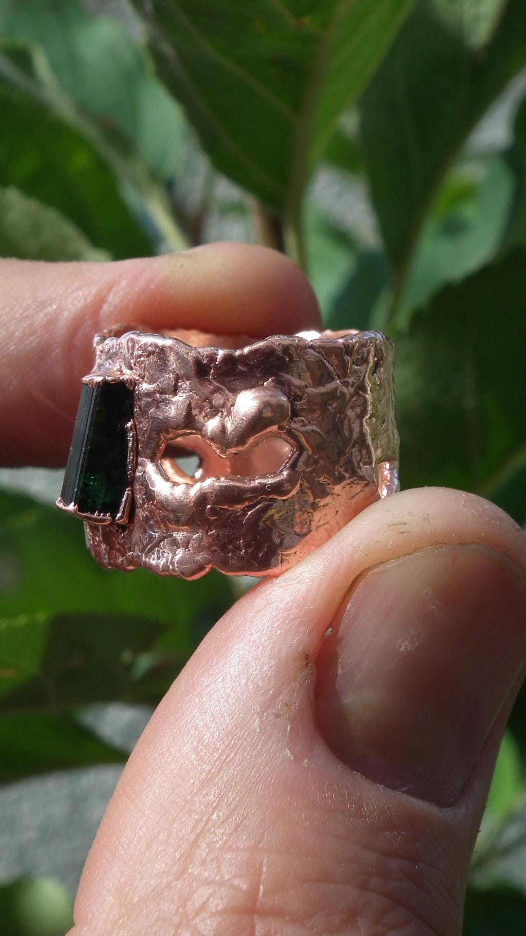 Electroformed Copper green Tourmaline ring