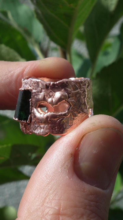 Electroformed Copper green Tourmaline ring