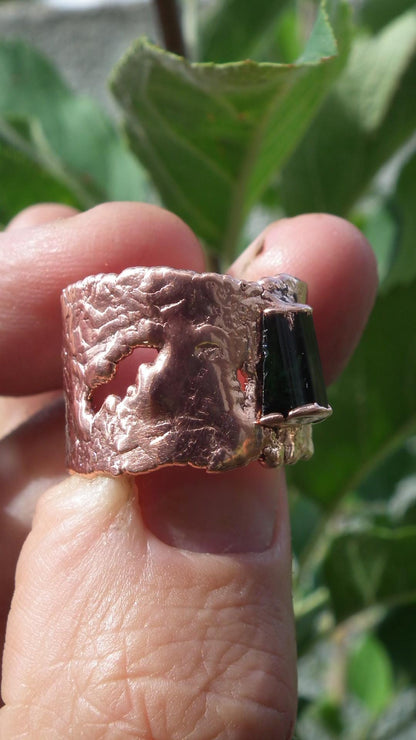 Electroformed Copper green Tourmaline ring