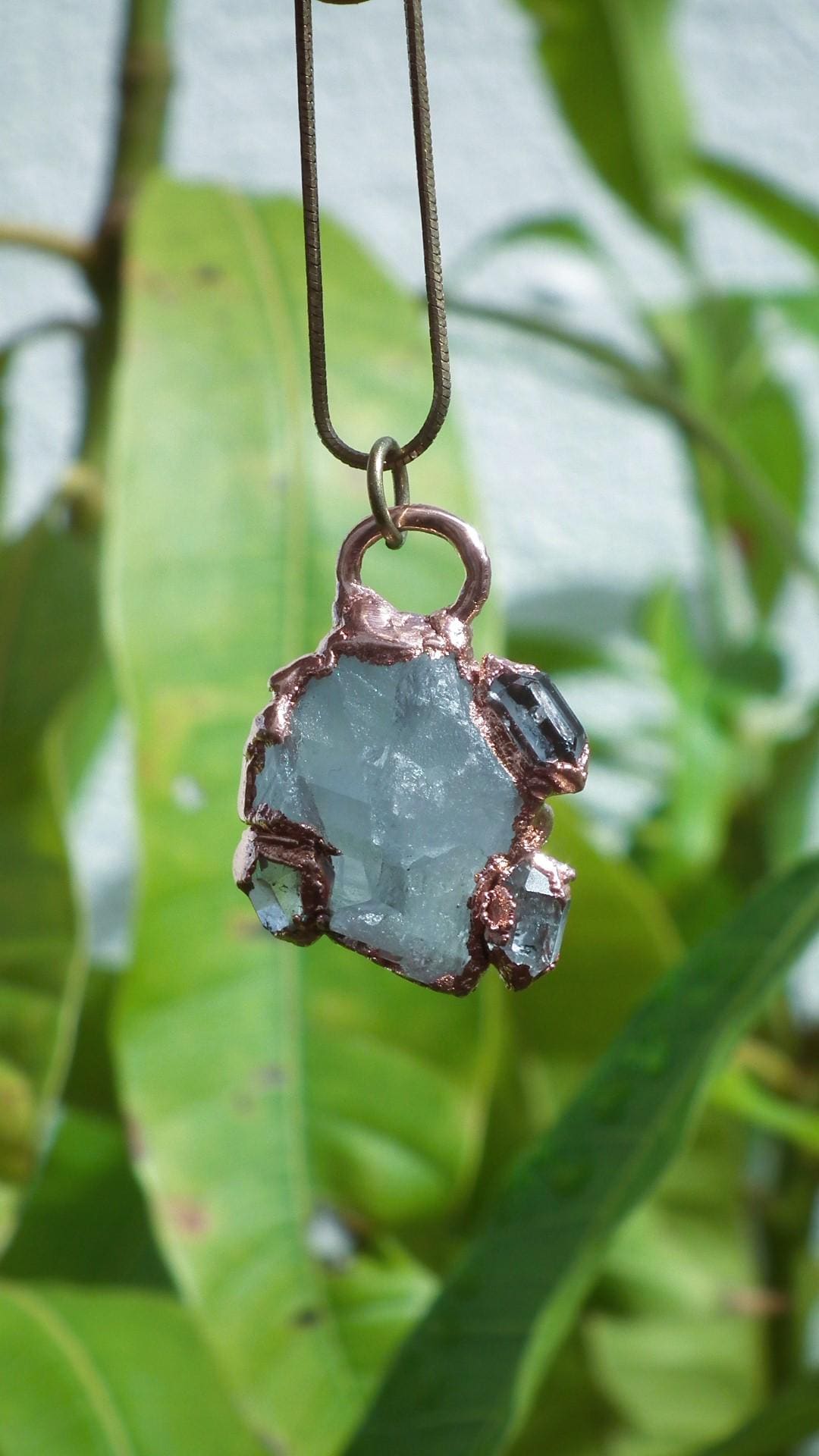 Celestite necklace with Herkimer diamond