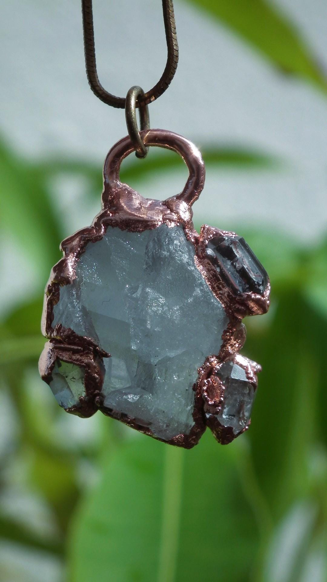 Celestite necklace with Herkimer diamond
