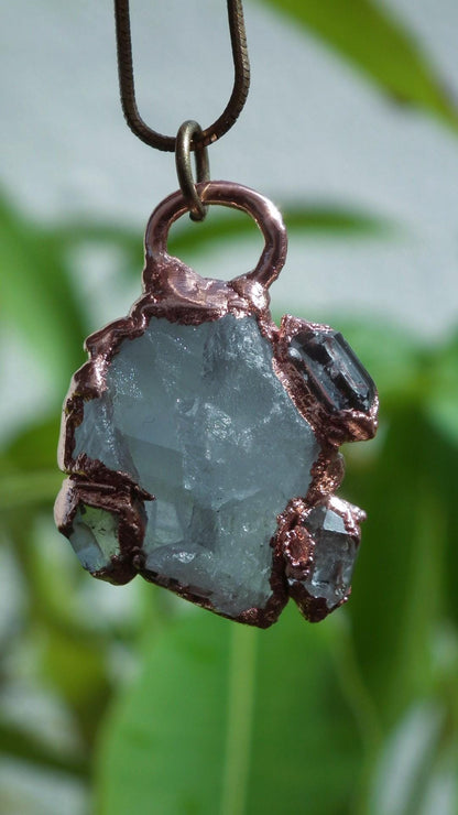 Celestite necklace with Herkimer diamond
