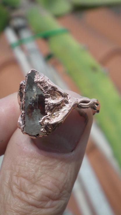 Enhydro crystal ring // Uv reactive crystal // Golden enhydro // Electroformed Copper