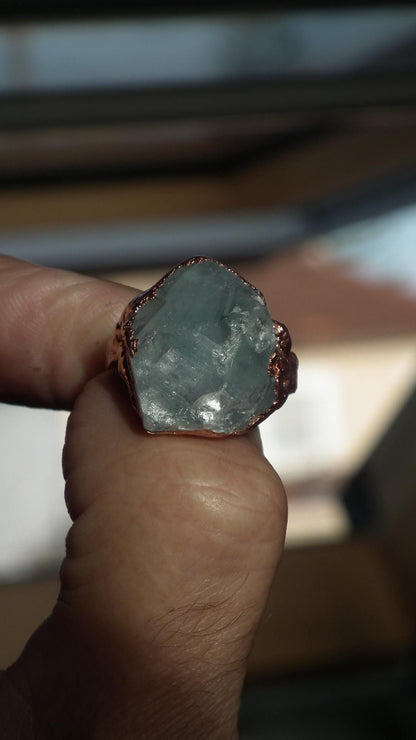 Electroformed Copper celestite ring / rough celestite