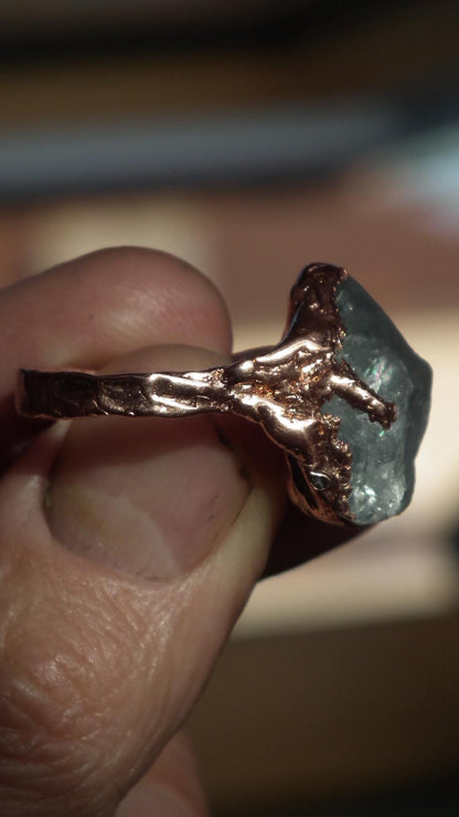 Electroformed Copper celestite ring / rough celestite