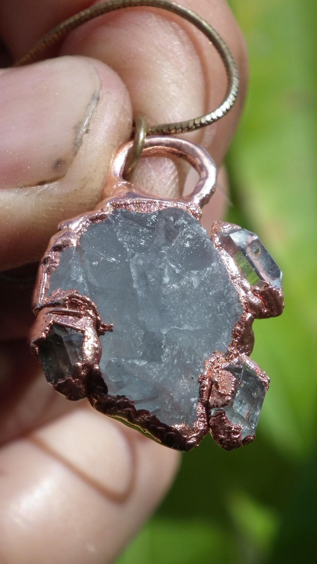 Celestite necklace with Herkimer diamond
