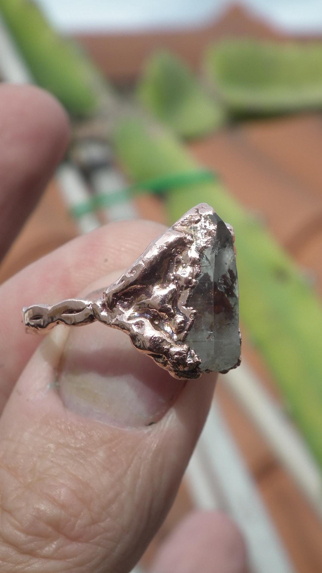 Enhydro crystal ring // Uv reactive crystal // Golden enhydro // Electroformed Copper