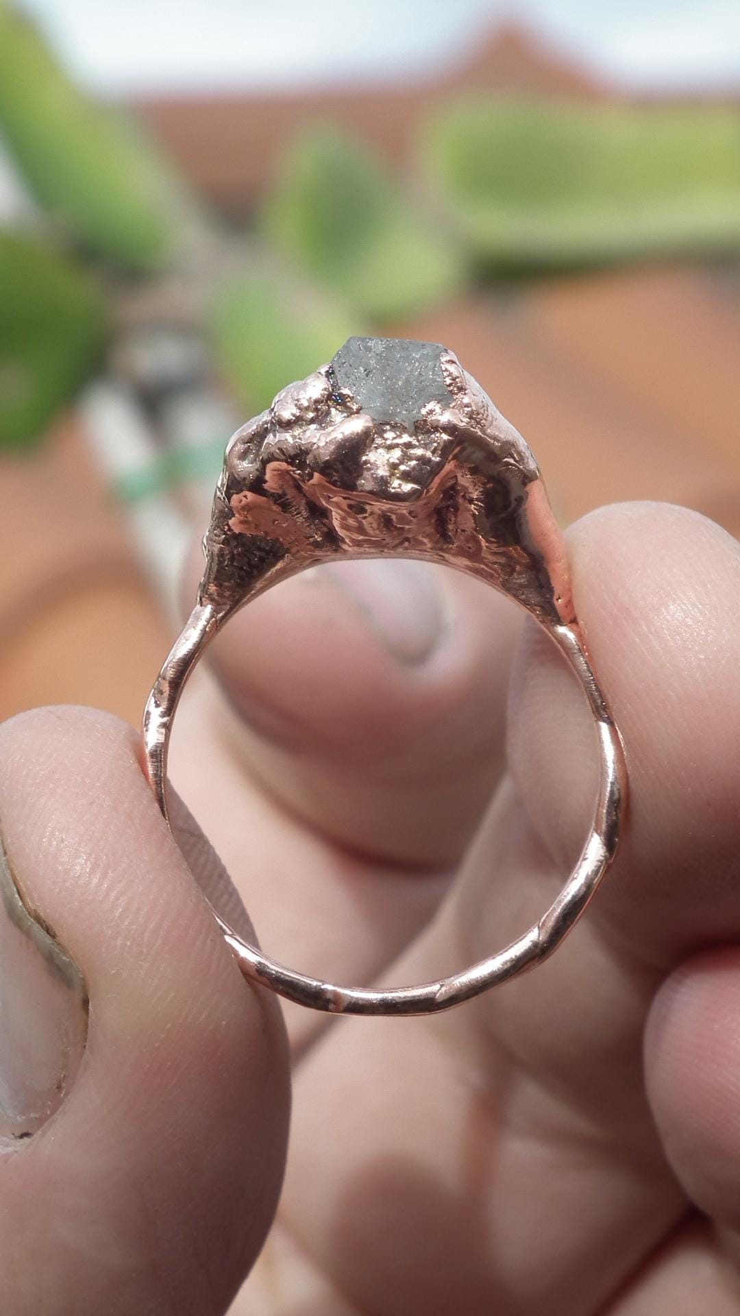 Enhydro crystal ring // Uv reactive crystal // Golden enhydro // Electroformed Copper