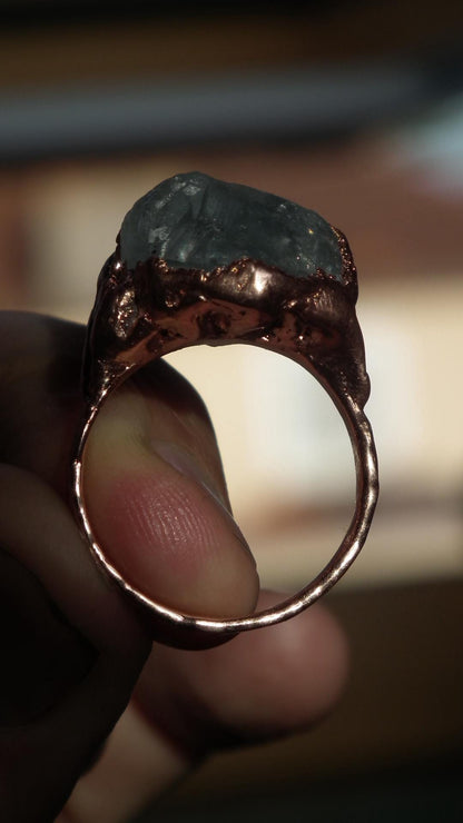 Electroformed Copper celestite ring / rough celestite