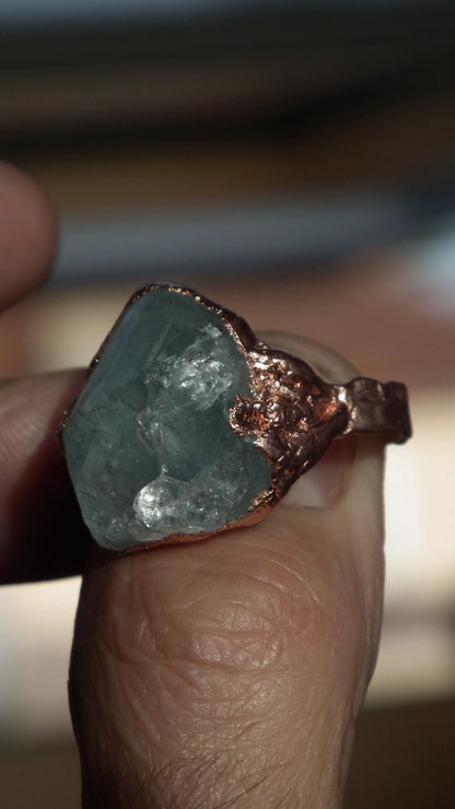 Electroformed Copper celestite ring / rough celestite