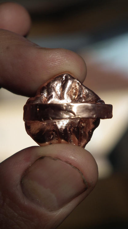 Electroformed Copper celestite ring / rough celestite